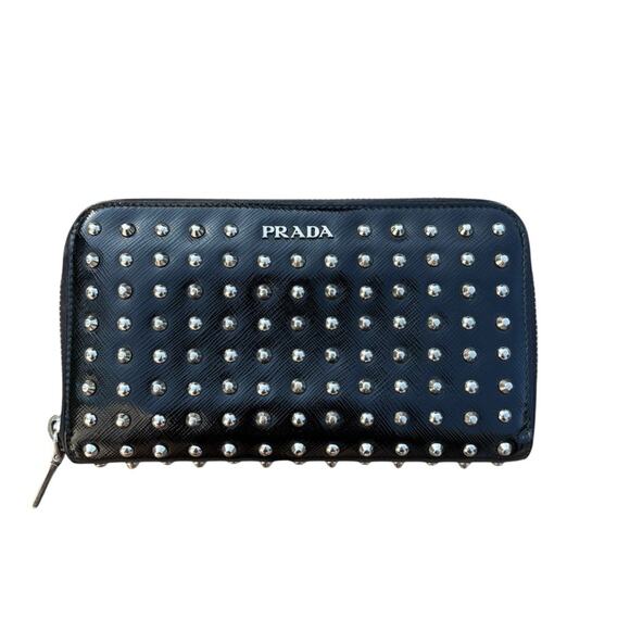 Prada Saffiano Vernice Studded Zip Around Wallet - Picture 1 of 15